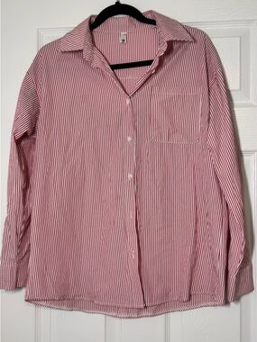 Amazon Red and White Striped Button-Down Shirt